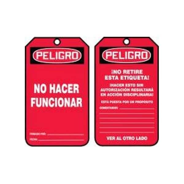 Accuform Spanish Safety Tags, DANGER DO NOT OPERATE, 5.75in x 3.25in, PF-Cardstock, 25PK SHMDGT211CTP - main